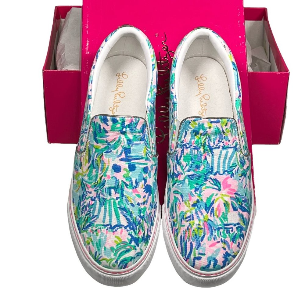 Lilly Pulitzer Pink Blue Green Floral Slip-On Sneakers